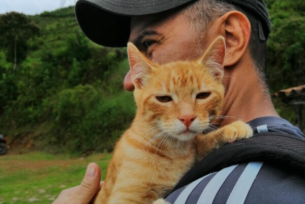 Fotografía de Jorge sosteniendo un gato en portafolio audiovisual